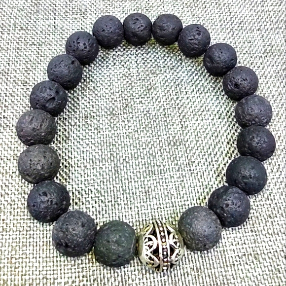 🎉3/$25🛍️ Lava Rock bead Bracelet with Pave stone accent - Picture 3 of 5